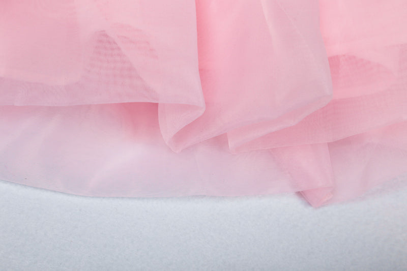 Girls Cute Pearl Rose Suspender Mesh Dress - PrettyKid