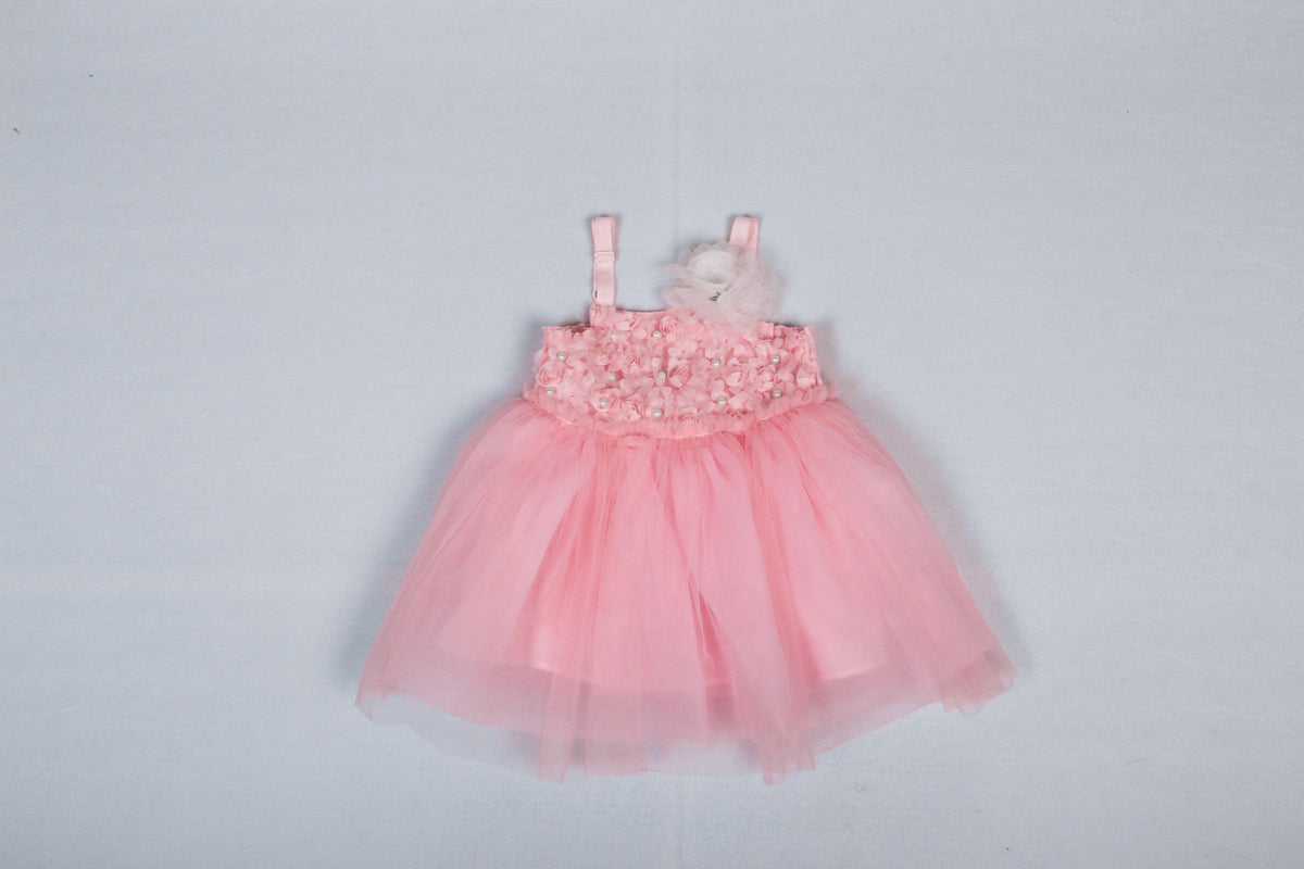 Girls Cute Pearl Rose Suspender Mesh Dress - PrettyKid