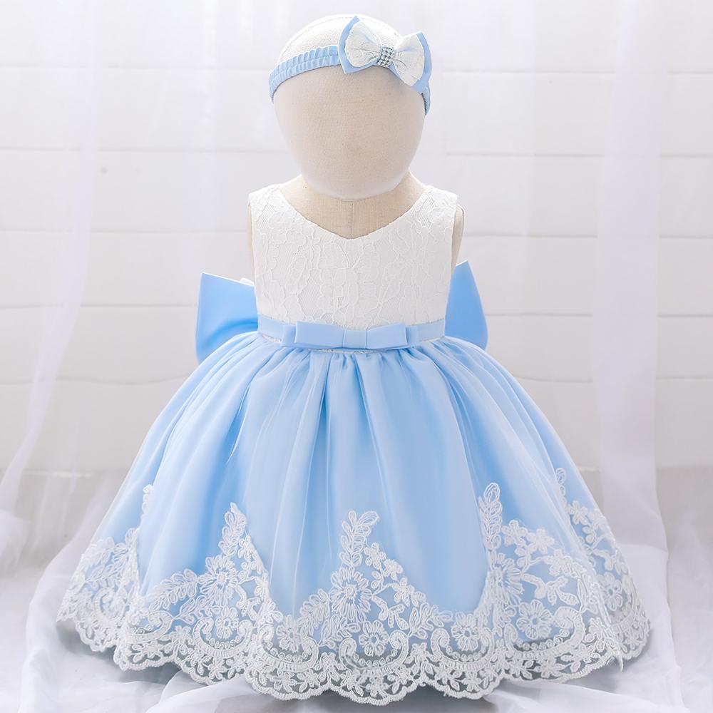 Baby Girl Princess Bow Lace Dress With Hair Band - PrettyKid