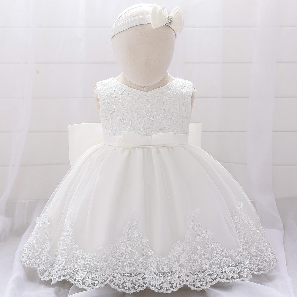 Baby Girl Princess Bow Lace Dress With Hair Band - PrettyKid