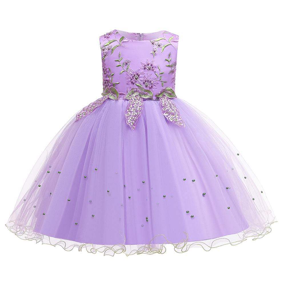 Girls Party Wedding Dress Princess Dress Embroidered Sleeveless Dress - PrettyKid