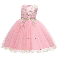 Girls Party Wedding Dress Princess Dress Embroidered Sleeveless Dress - PrettyKid