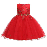 Girls Party Wedding Dress Princess Dress Embroidered Sleeveless Dress - PrettyKid