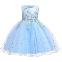 Girls Party Wedding Dress Princess Dress Embroidered Sleeveless Dress - PrettyKid