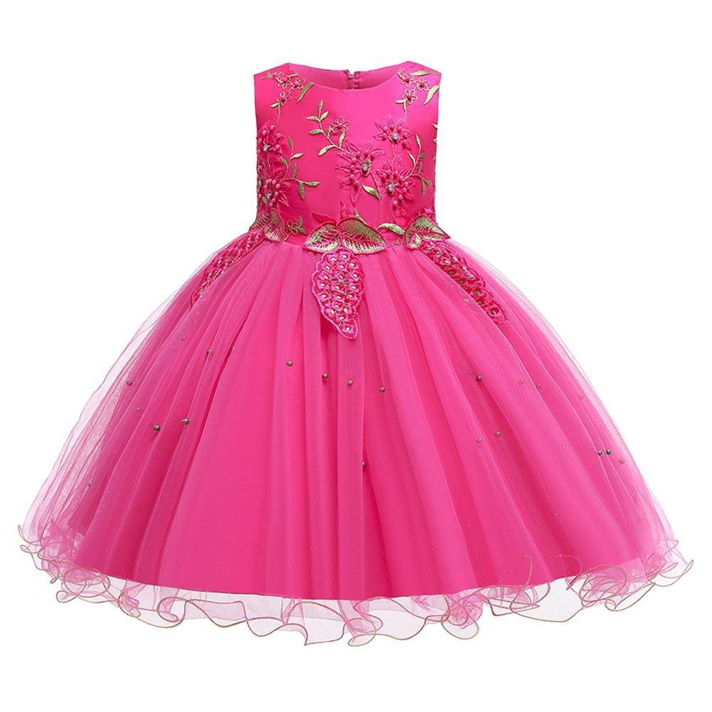 Girls Party Wedding Dress Princess Dress Embroidered Sleeveless Dress - PrettyKid