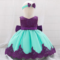 Baby Girl Princess Bow Lace Dress With Hair Band - PrettyKid