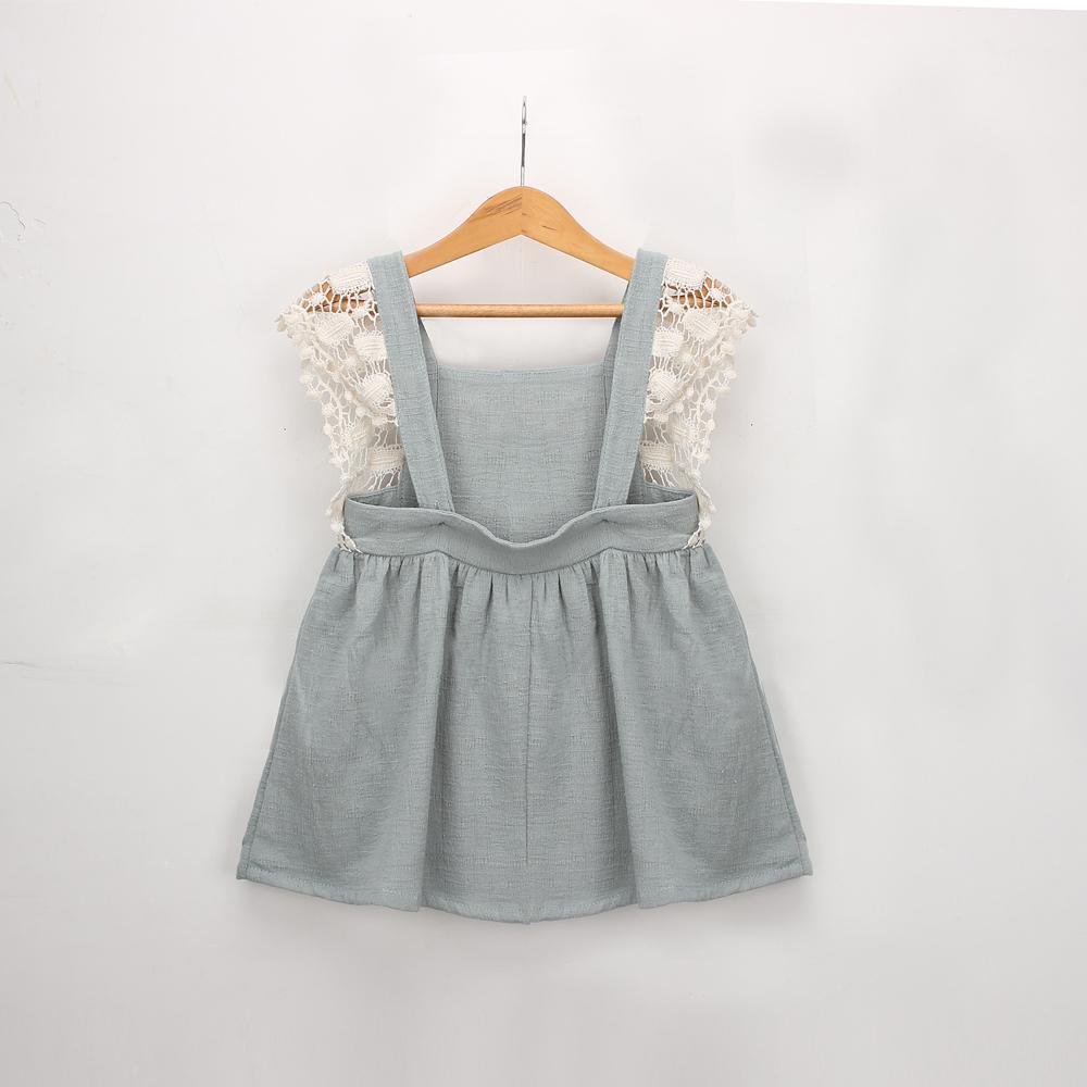 Toddler Girl Flower Embroidery Back Belt Skirt Lace Cotton Linen Dress - PrettyKid