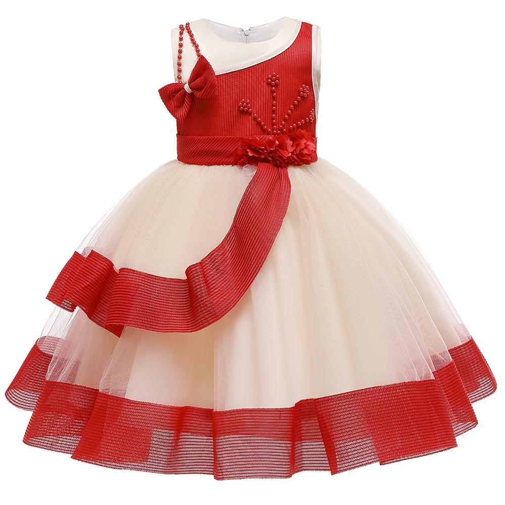 Girls Layered Prom Beaded Flowers Mesh Tutu Dress - PrettyKid