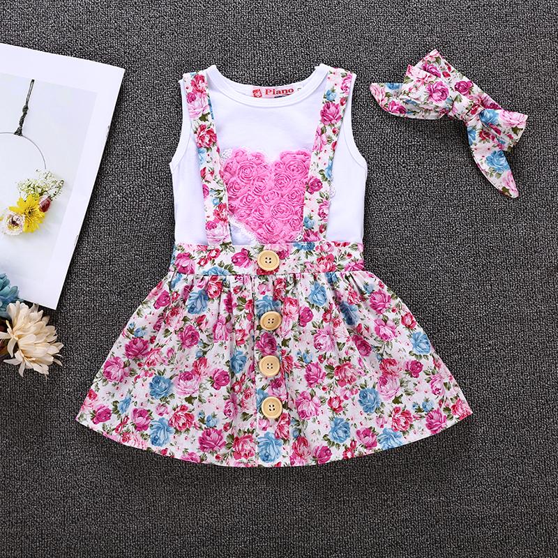 Toddler Girls 3-Piece Sleeveless Top Floral Fresh Short Skirt - PrettyKid