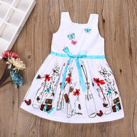 Fashionable Cartoon Print Bow Sleeveless Dress - PrettyKid