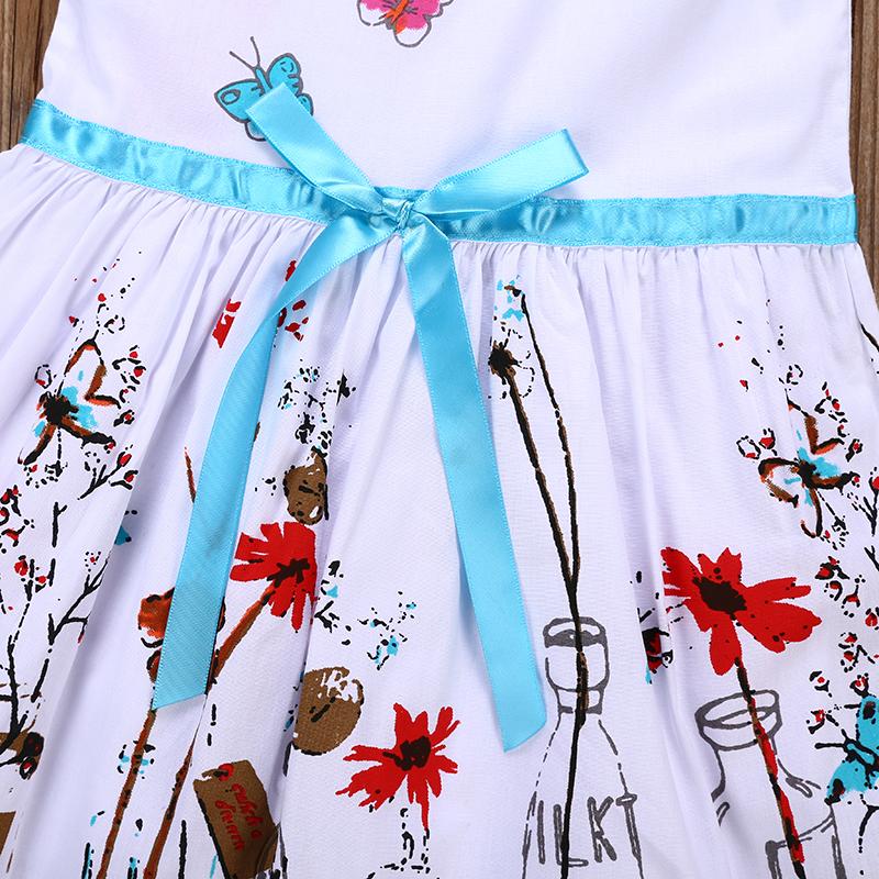 Fashionable Cartoon Print Bow Sleeveless Dress - PrettyKid