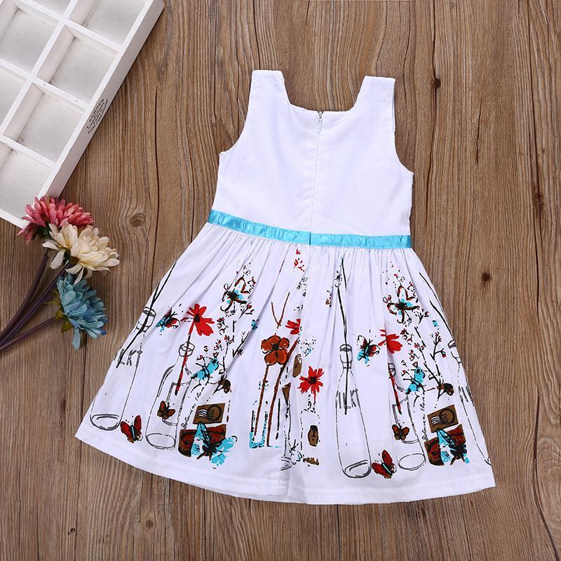 Fashionable Cartoon Print Bow Sleeveless Dress - PrettyKid