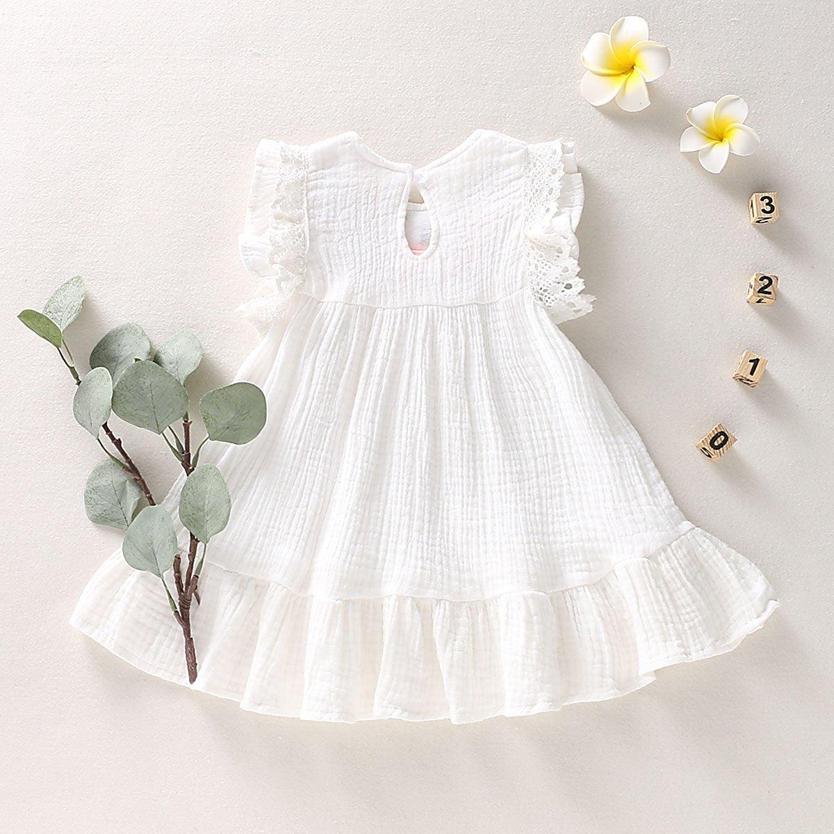 Toddler Girls Lovely Sleeveless Cotton Linen Embroidered Dress - PrettyKid