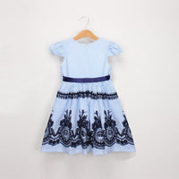 Girls Striped Embroidered Dress Belt Princess Dress - PrettyKid