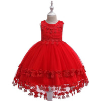 Girl Lace Solid Color Princess Tail Dress - PrettyKid