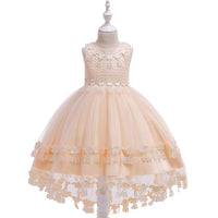 Girl Lace Solid Color Princess Tail Dress - PrettyKid