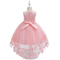 Girl Lace Solid Color Princess Tail Dress - PrettyKid