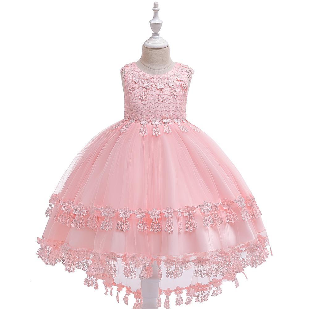 Girl Lace Solid Color Princess Tail Dress - PrettyKid