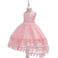 Girl Lace Solid Color Princess Tail Dress - PrettyKid