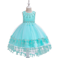 Girl Lace Solid Color Princess Tail Dress - PrettyKid