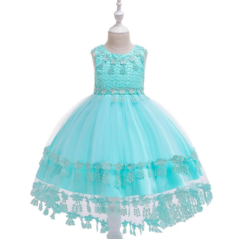 Girl Lace Solid Color Princess Tail Dress - PrettyKid