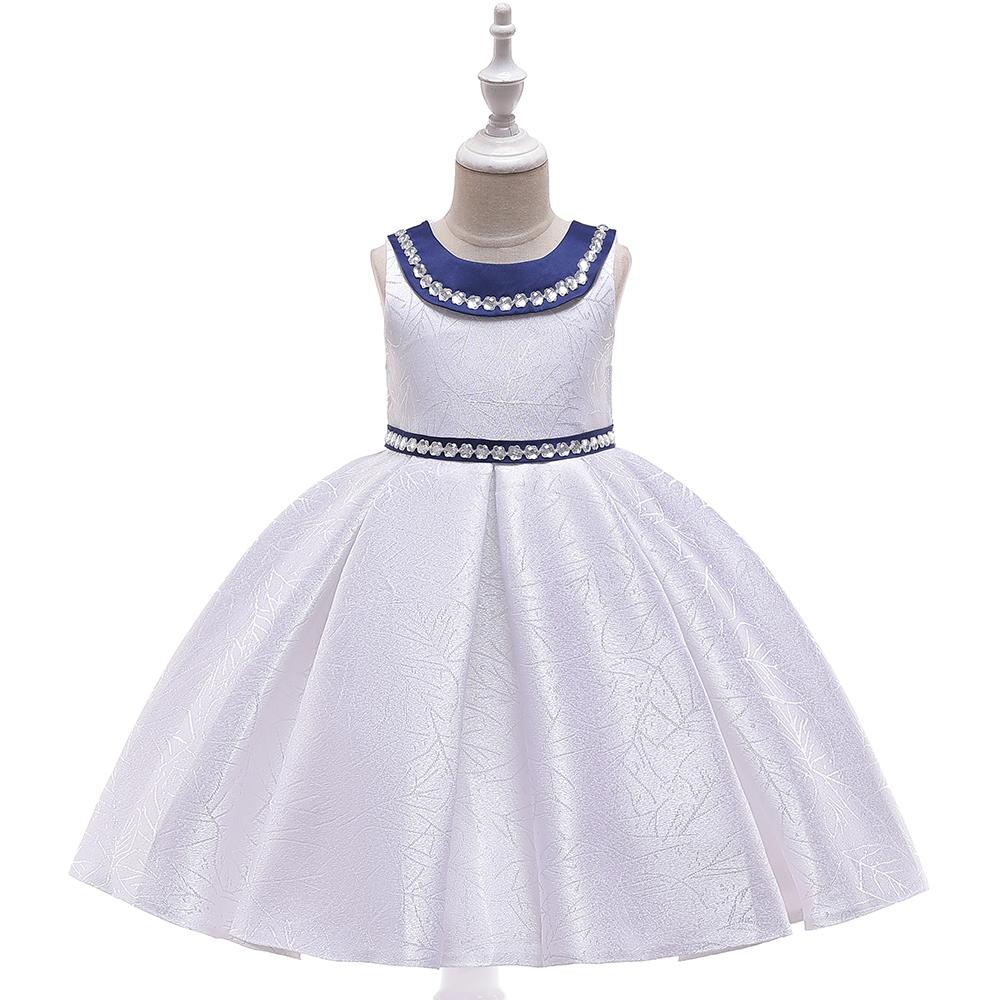 Girl Satin Doll Collar Princess Prom Evening Dress - PrettyKid