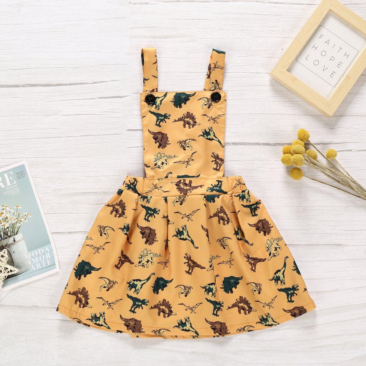 Toddler Girl Cartoon Dinosaur Sleeveless Girl Strap Skirt - PrettyKid