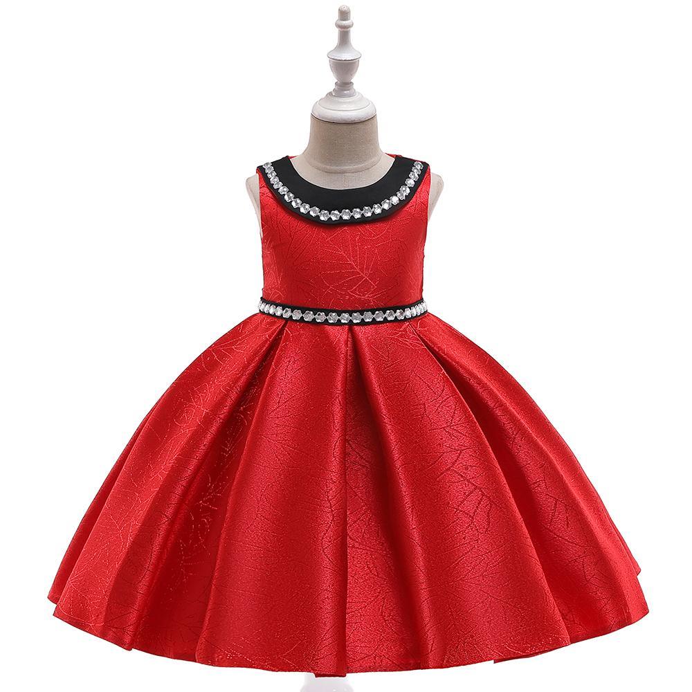 Girl Satin Doll Collar Princess Prom Evening Dress - PrettyKid