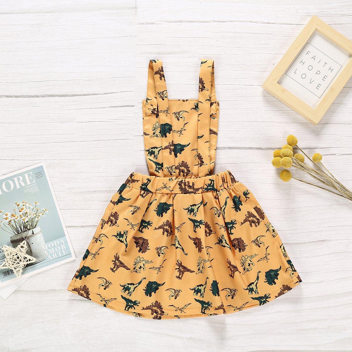 Toddler Girl Cartoon Dinosaur Sleeveless Girl Strap Skirt - PrettyKid