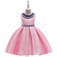 Girl Satin Doll Collar Princess Prom Evening Dress - PrettyKid