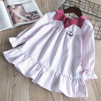 Fashionable Girls Doll Collar Striped Pleated Princess Dress - PrettyKid