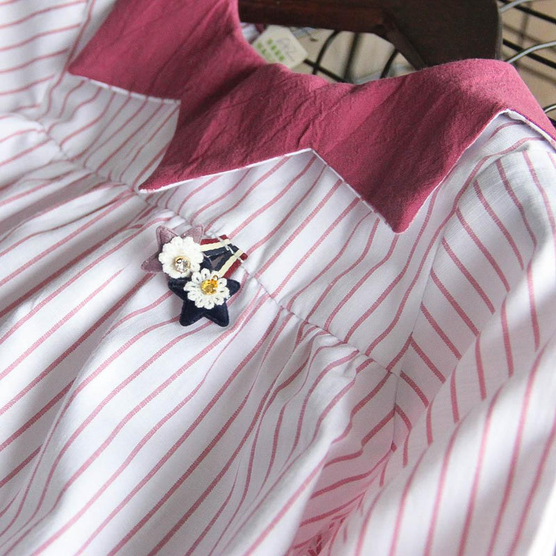 Fashionable Girls Doll Collar Striped Pleated Princess Dress - PrettyKid