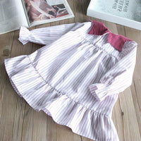 Fashionable Girls Doll Collar Striped Pleated Princess Dress - PrettyKid