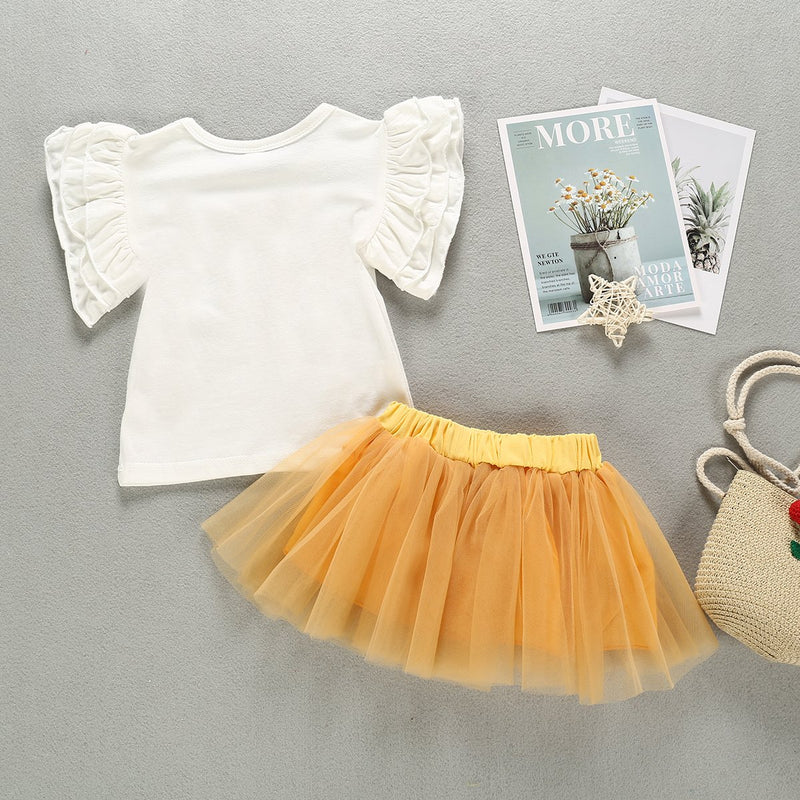 Toddler Girls Letter Print Top Mesh Princess Dress - PrettyKid