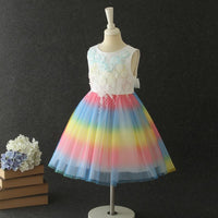 Girl Flower Lace Rainbow Skirt Princess Tutu Wedding Dress - PrettyKid