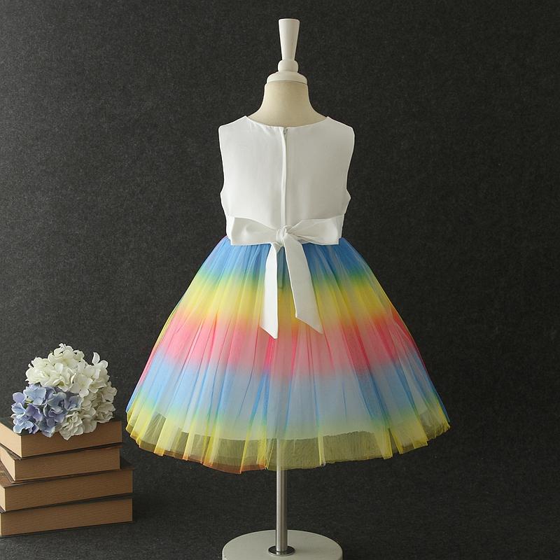 Girl Flower Lace Rainbow Skirt Princess Tutu Wedding Dress - PrettyKid