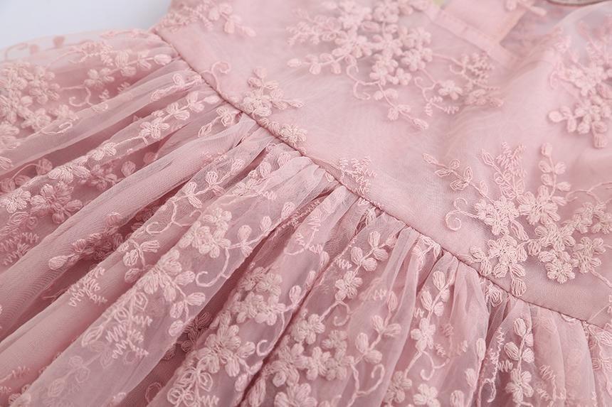 Girls Mesh Embroidered Princess Skirt Solid Color Lace Vest Skirt - PrettyKid