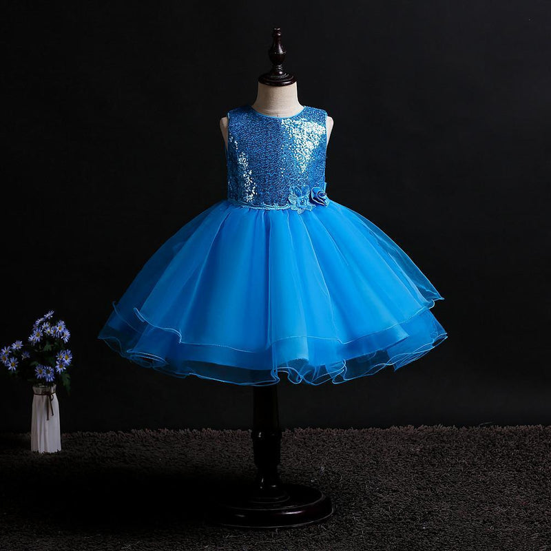 Flower Girl Princess Sequin Flower Tutu Wedding Dress - PrettyKid