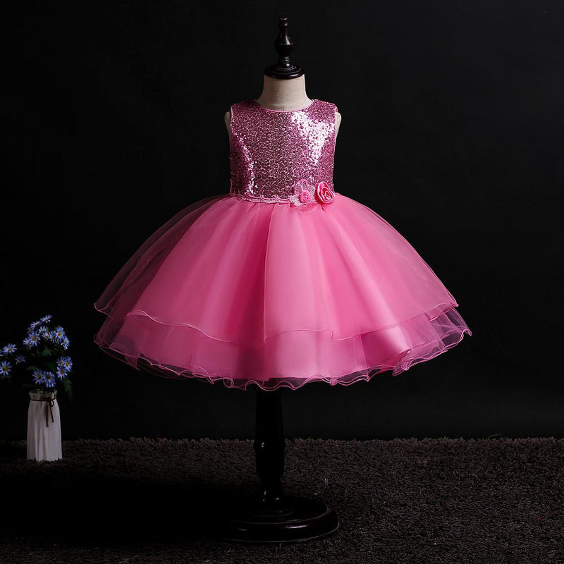 Flower Girl Princess Sequin Flower Tutu Wedding Dress - PrettyKid