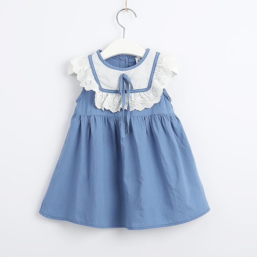 Toddler Girls Cotton Contrast Color Princess Skirt Bow Lace Dress - PrettyKid