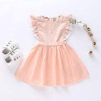 Toddler Girls Solid Color Lace Fly Sleeve Dress - PrettyKid