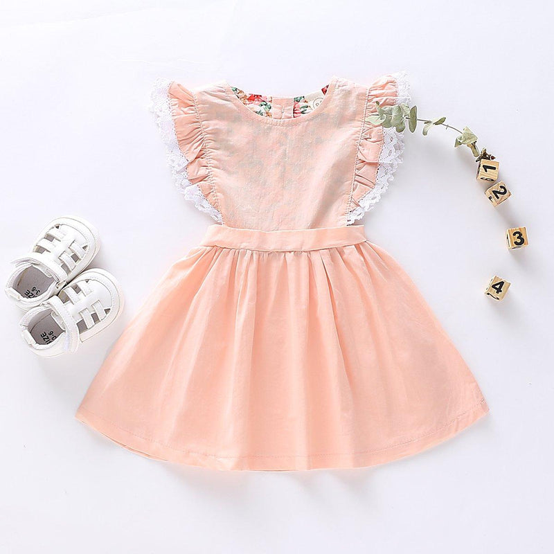 Toddler Girls Solid Color Lace Fly Sleeve Dress - PrettyKid