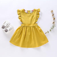 Toddler Girls Solid Color Lace Fly Sleeve Dress - PrettyKid