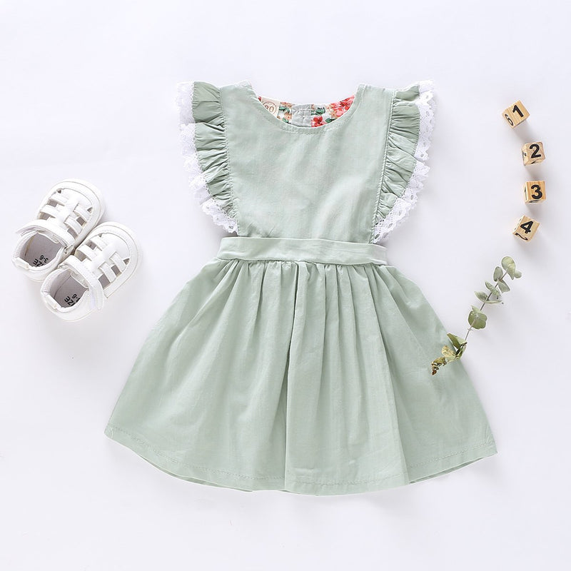 Toddler Girls Solid Color Lace Fly Sleeve Dress - PrettyKid