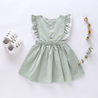 Toddler Girls Solid Color Lace Fly Sleeve Dress - PrettyKid