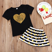 Fashionable Black Print Top & Striped Polka Dot Skirt - PrettyKid