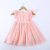 Girls Pure Cotton Pleated Skirt Solid Color Fly Sleeve Princess Dress - PrettyKid