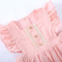 Girls Pure Cotton Pleated Skirt Solid Color Fly Sleeve Princess Dress - PrettyKid