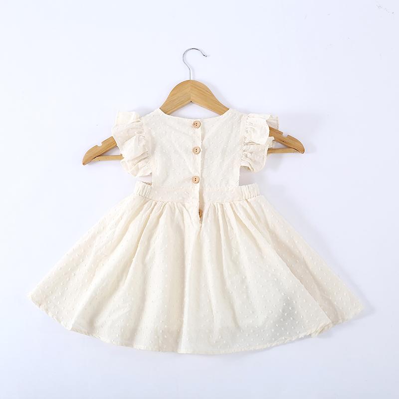 Girls Pure Cotton Pleated Skirt Solid Color Fly Sleeve Princess Dress - PrettyKid