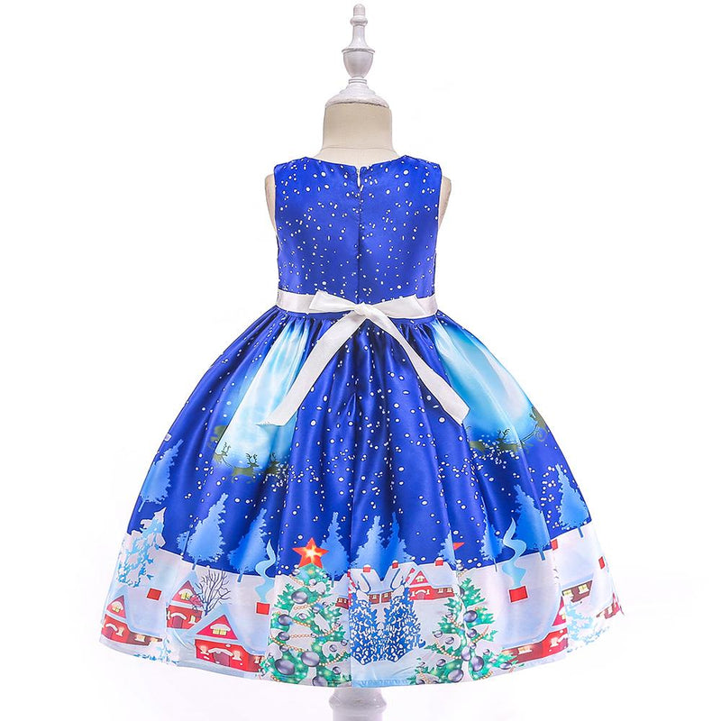 Girls' Christmas Dress Snowflake Print Santa Tutu Princess Dress - PrettyKid